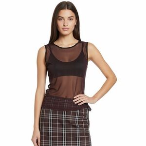 Vintage Burberry Sheer Mesh Sleeveless Tank Top, Large,Burgundy, Made in Italy